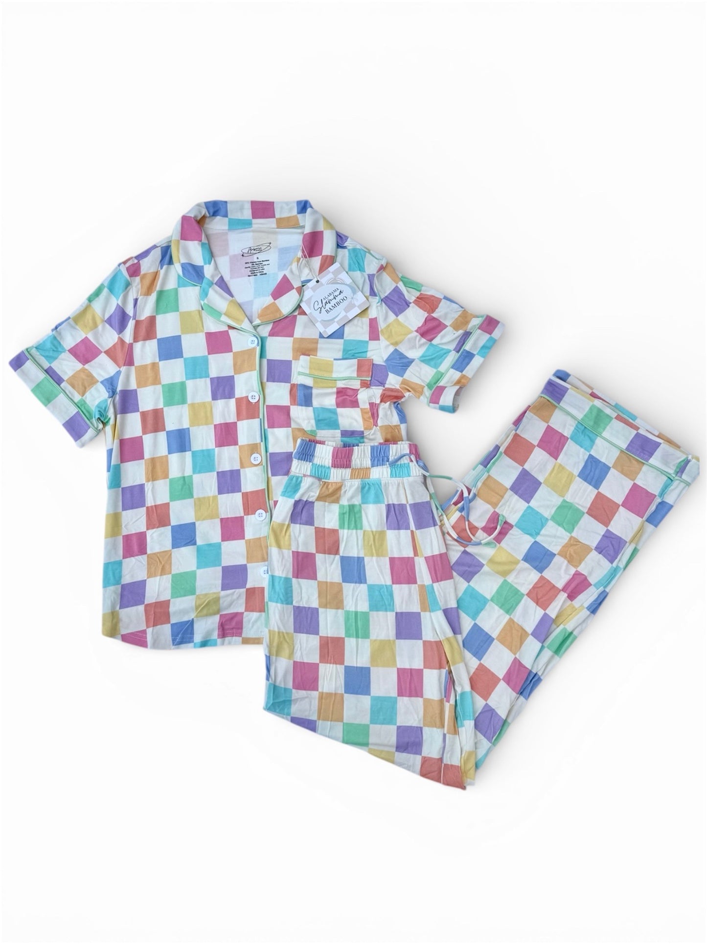 Spring Checks Short Sleeve Button Down and Pants Adult Set
