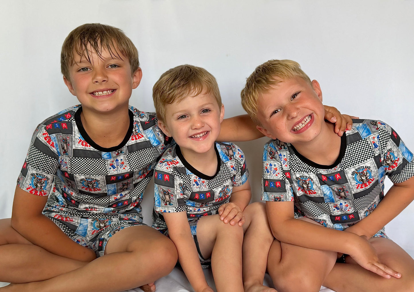 Red, White and FERAL 2 Piece Short Sleeve and Shorts Set