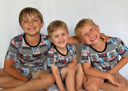 Red, White and FERAL 2 Piece Short Sleeve and Shorts Set