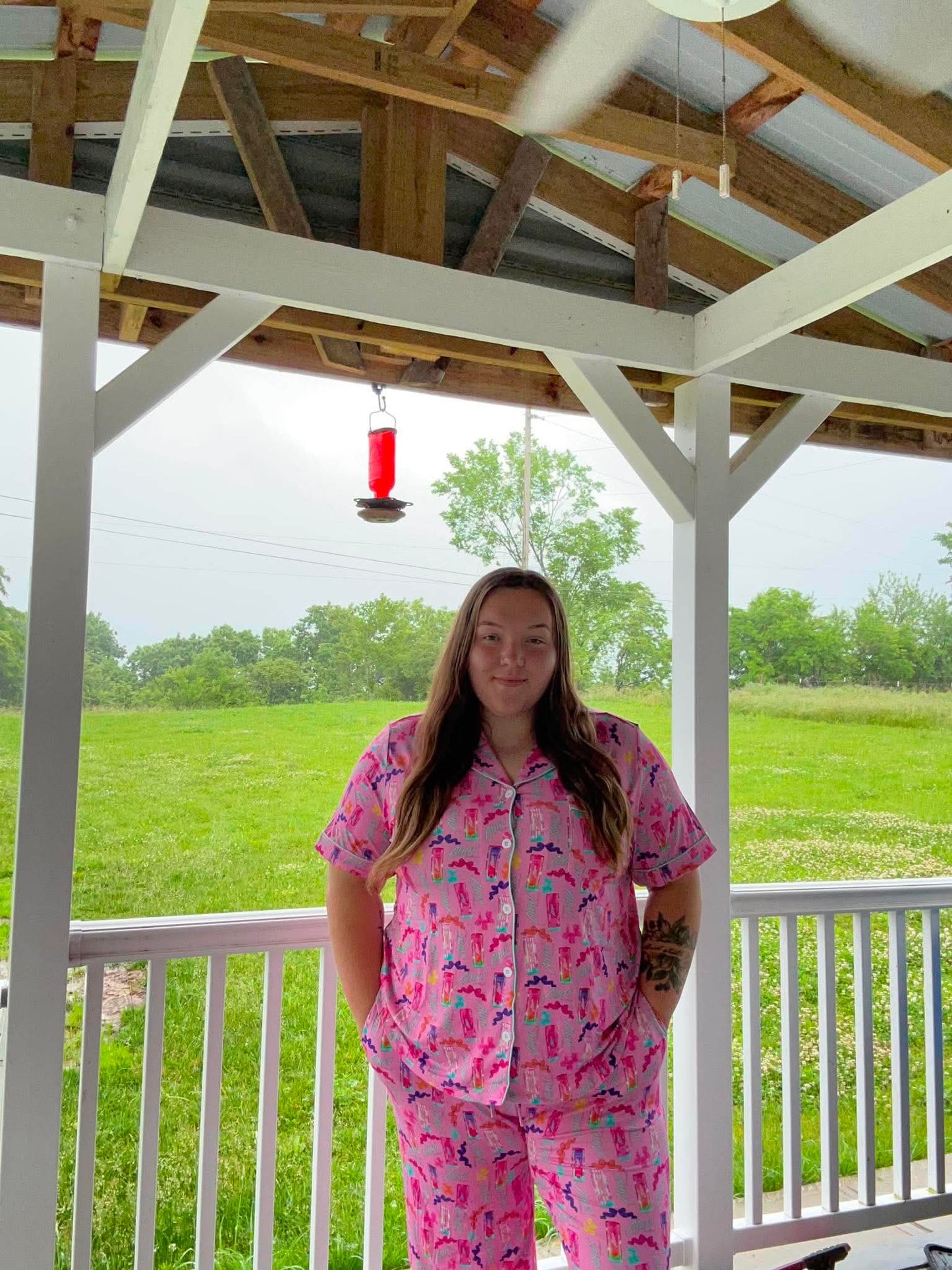 Pink Energy Short Sleeve Button Down and Pants Adult Set