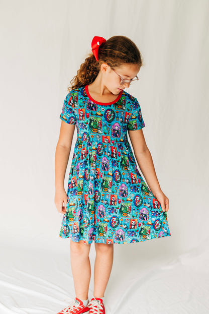 Fright Before Christmas Short Sleeve Twirl Dress