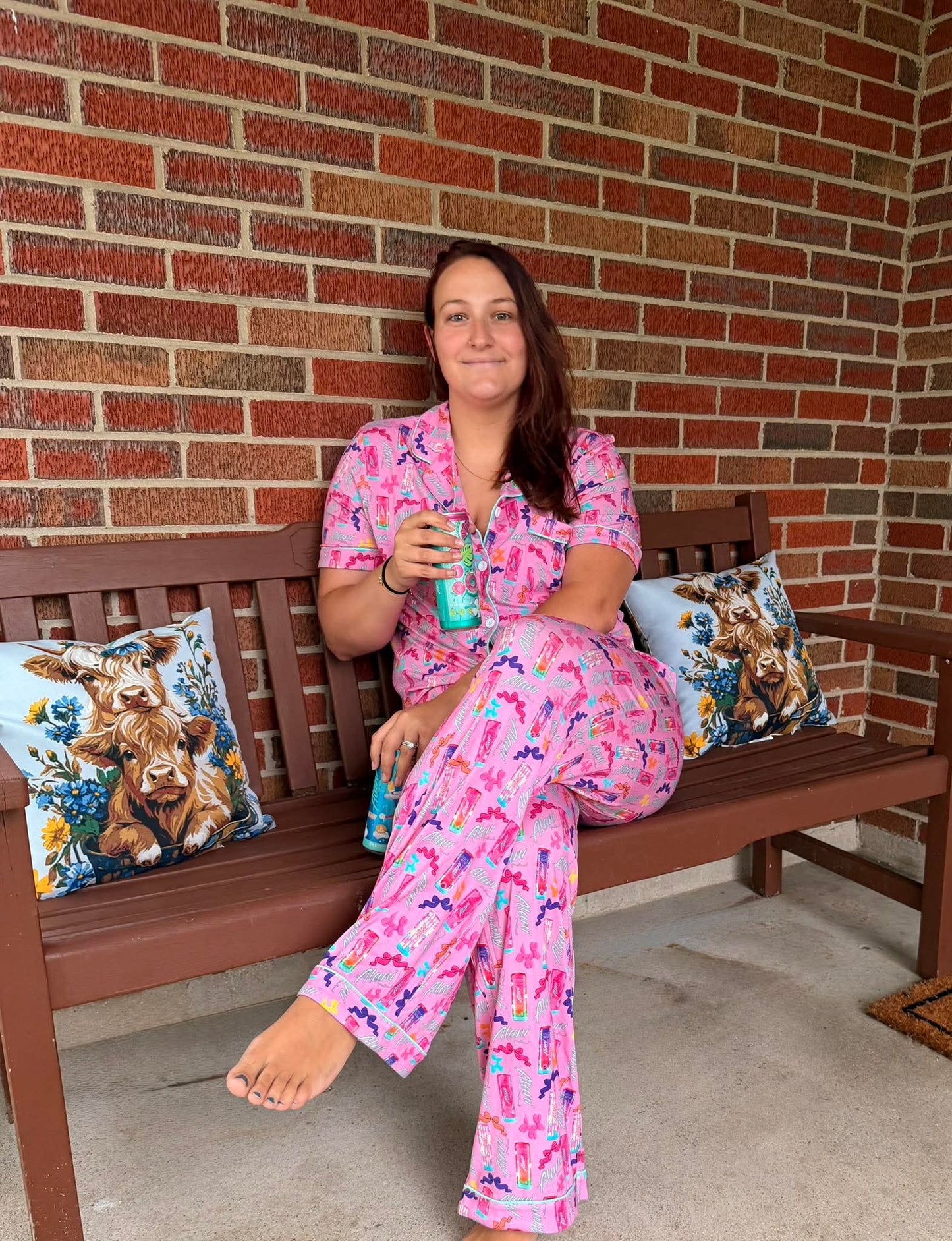 Pink Energy Short Sleeve Button Down and Pants Adult Set