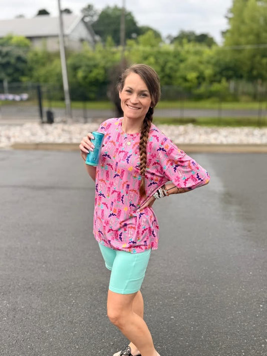 Pink Energy Adult Oversized Tee and Bikers Daywear Set