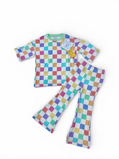 Spring Checks Oversized Tee and Flares Daywear Set