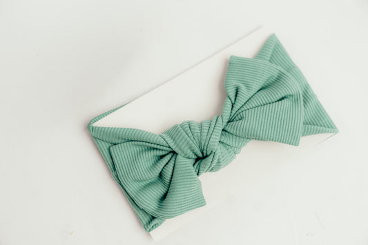 Wild Mint Ribbed Headband Bow