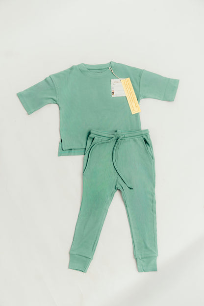 Wild Mint Ribbed Oversized Tee and Joggers Daywear Set