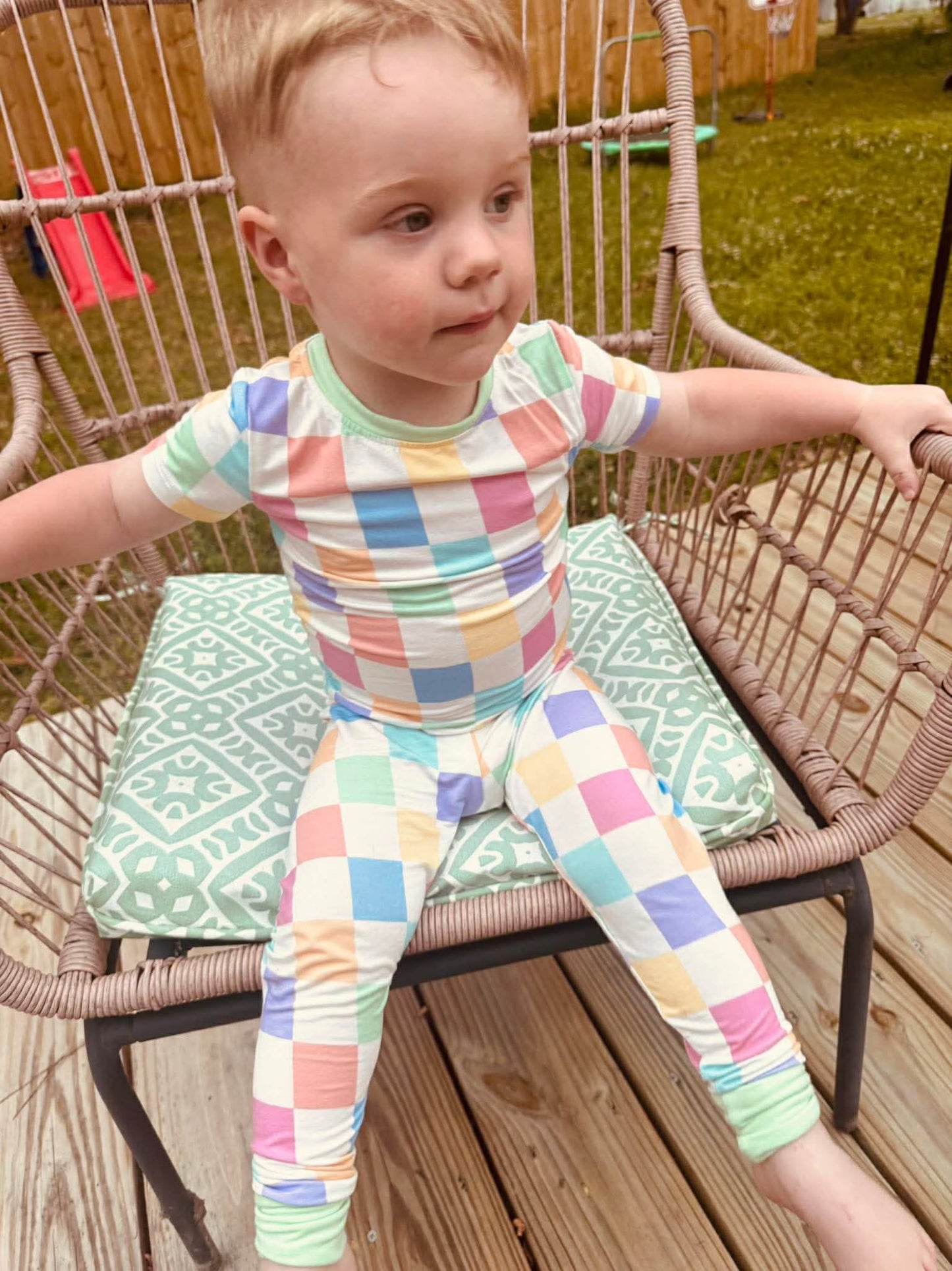 Spring Checks Short Sleeve and Pants 2 Piece Set