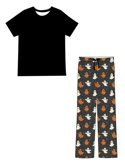 Friendly Frights Straight Leg Pants and Black Tee Adult Set