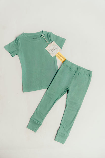 Wild Mint Ribbed Short Sleeve and Pants 2 Piece Set