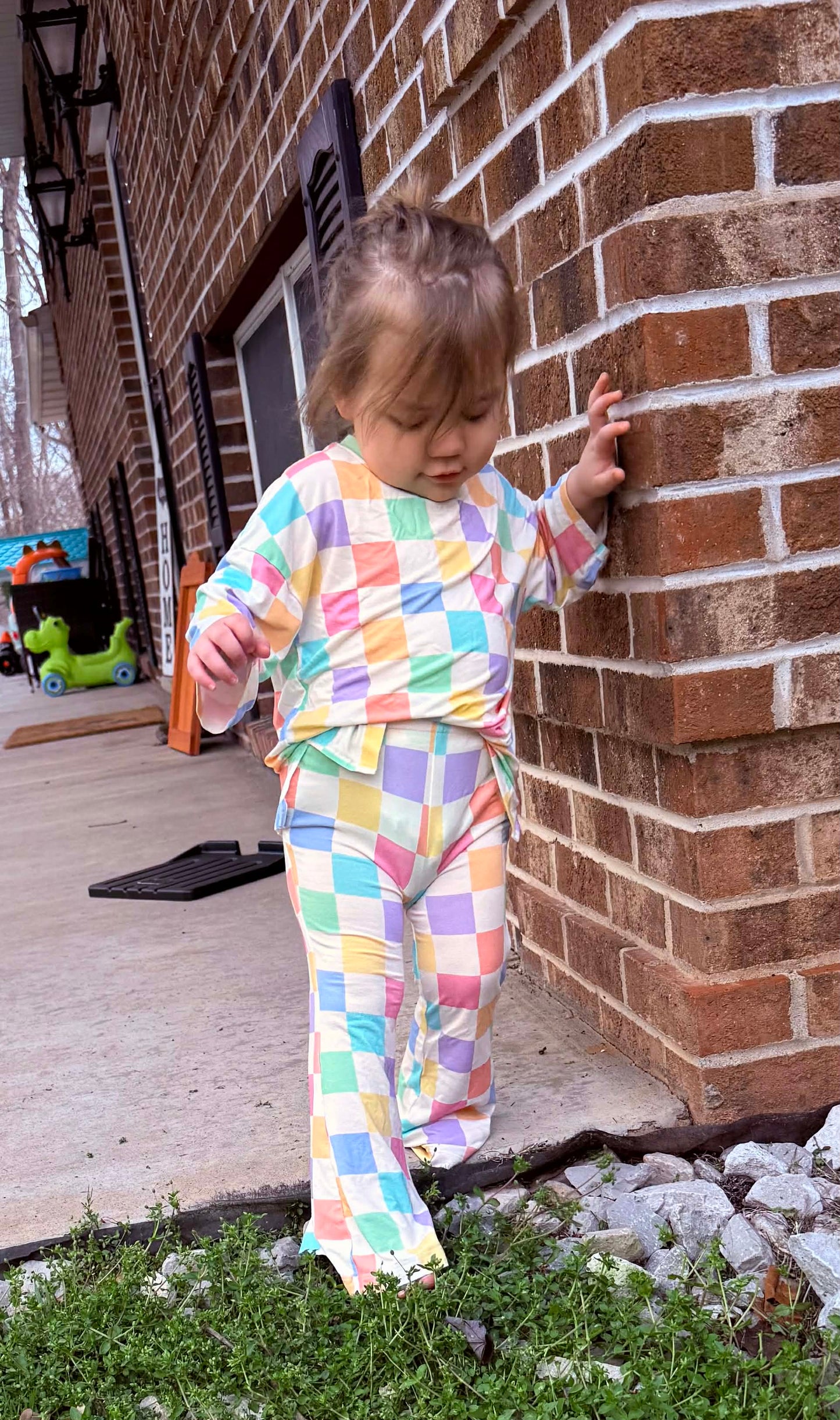 Spring Checks Oversized Tee and Flares Daywear Set