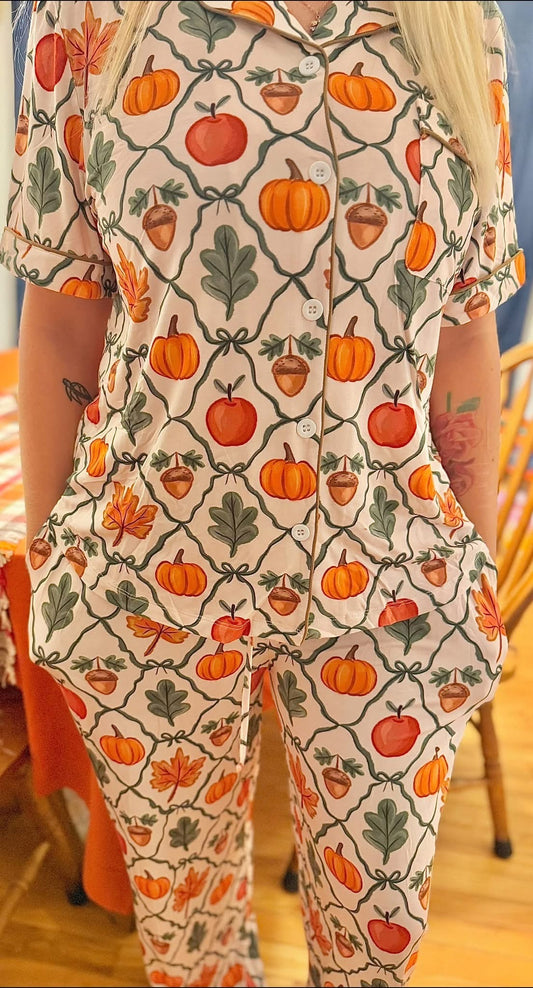 Cozy Harvest Short Sleeve Button Down and Pants Set