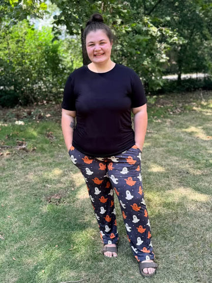 Friendly Frights Straight Leg Pants and Black Tee Adult Set