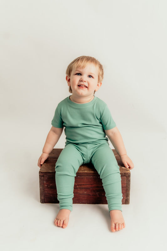 Wild Mint Ribbed Short Sleeve and Pants 2 Piece Set