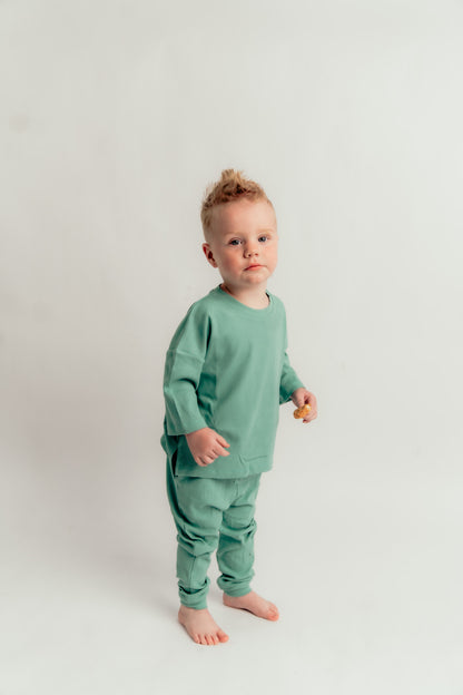 Wild Mint Ribbed Oversized Tee and Joggers Daywear Set