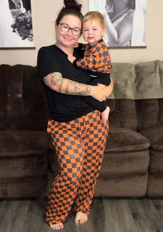 Spooky Squares Straight Leg Pants and Black Tee Adult Set