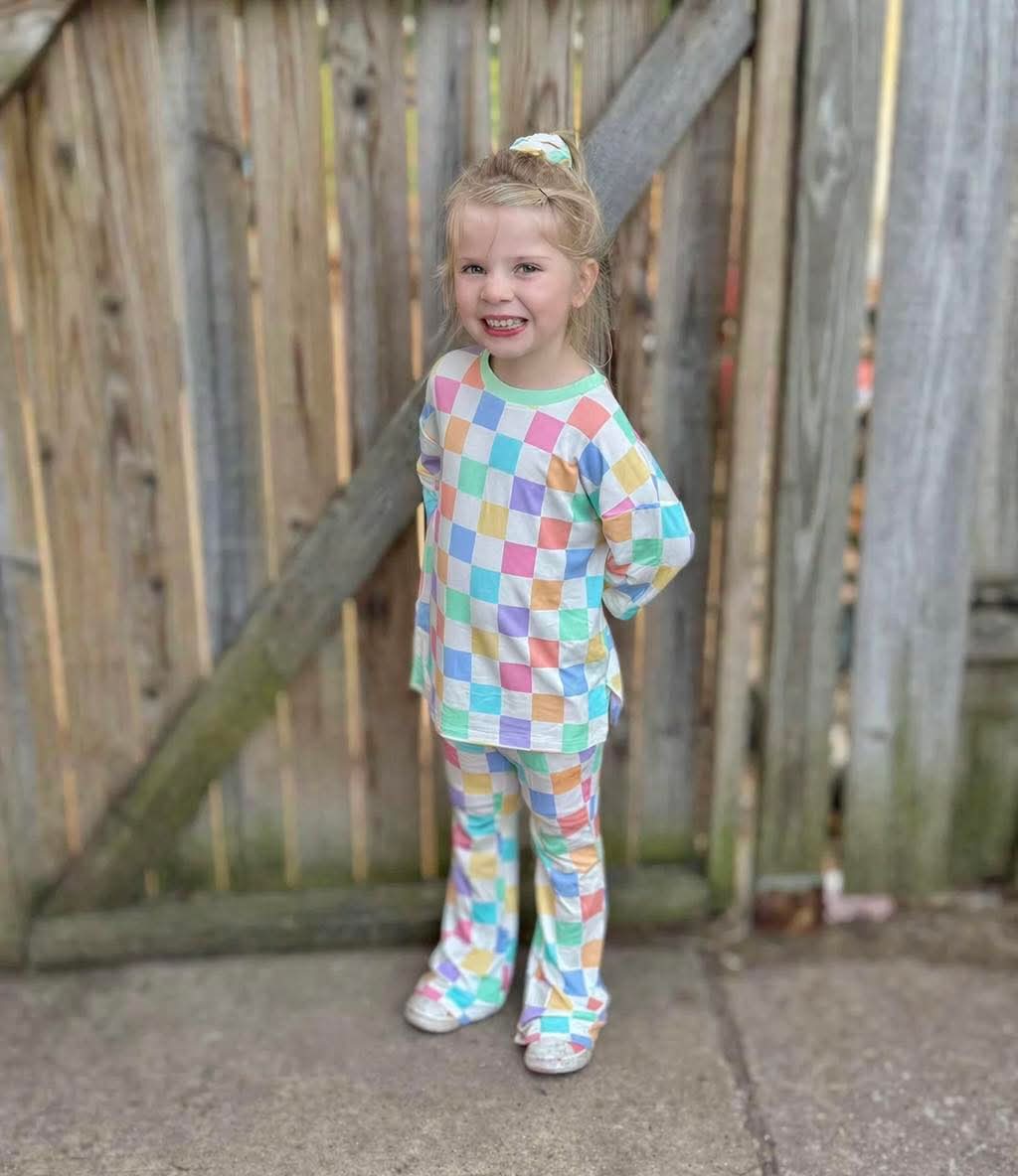 Spring Checks Oversized Tee and Flares Daywear Set