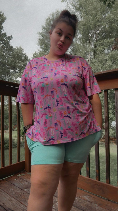 Pink Energy Adult Oversized Tee and Bikers Daywear Set