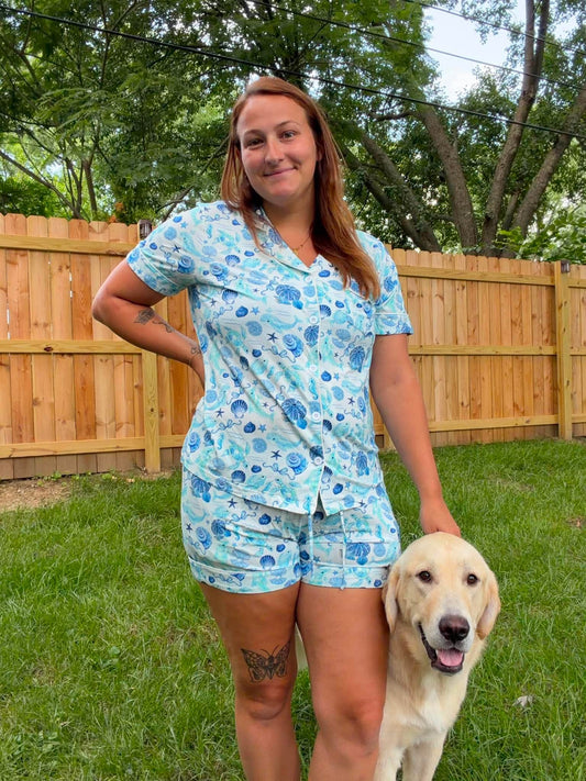 Seas the Day Adult Button Down and Shorts Set
