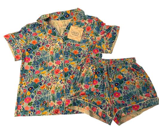 Painted Petals Adult Short Sleeve and Shorts Button Down Set