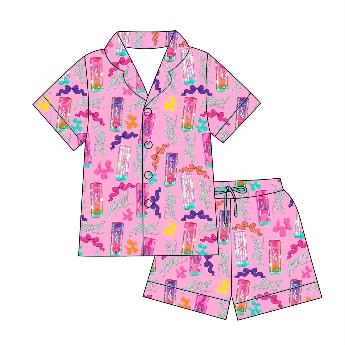 Pink Energy Kids Short Sleeve Button Down and Shorts Set