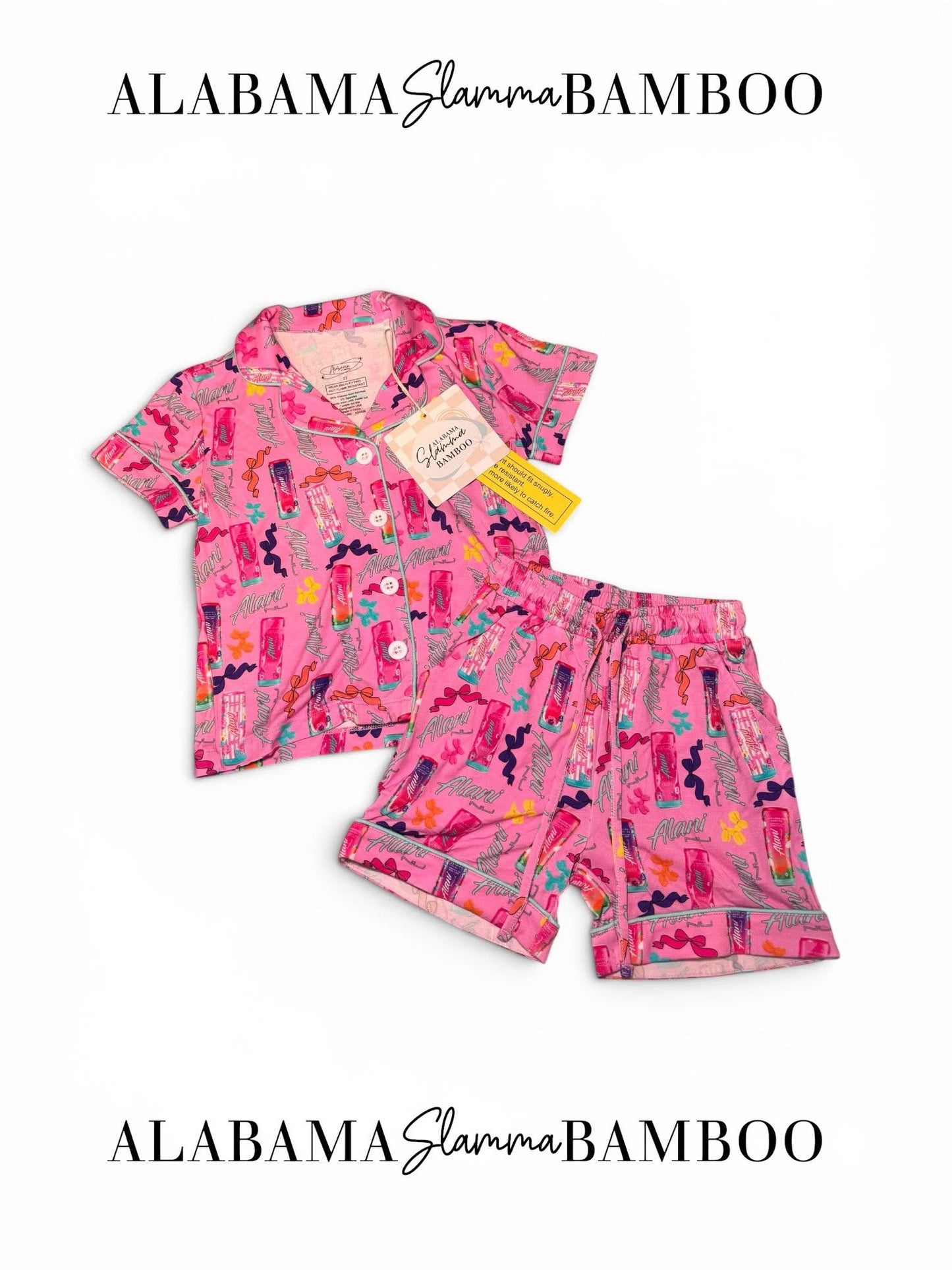 Pink Energy Kids Short Sleeve Button Down and Shorts Set
