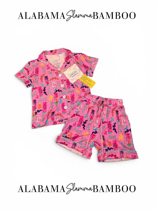 Pink Energy Kids Short Sleeve Button Down and Shorts Set