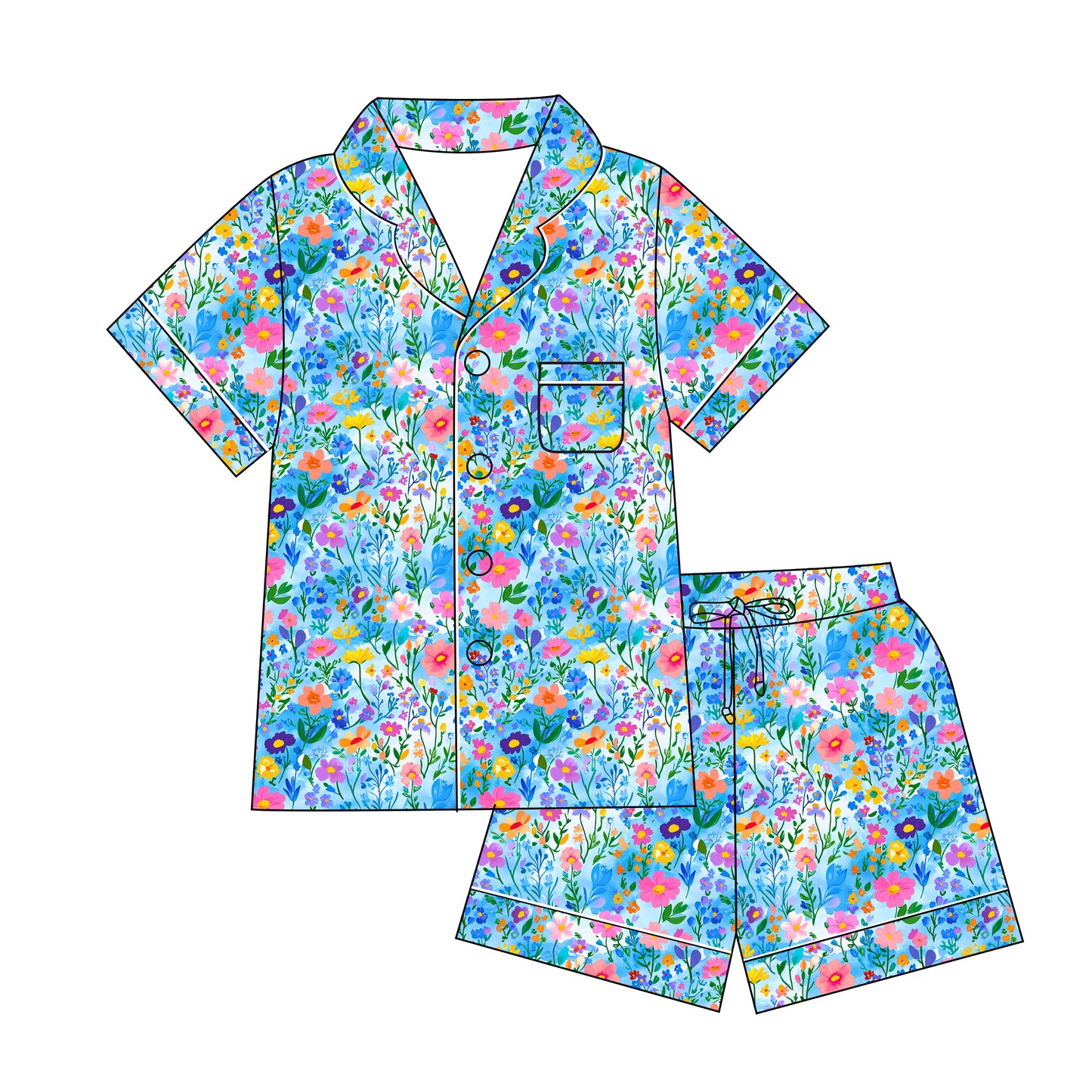 Painted Petals Adult Short Sleeve and Shorts Button Down Set